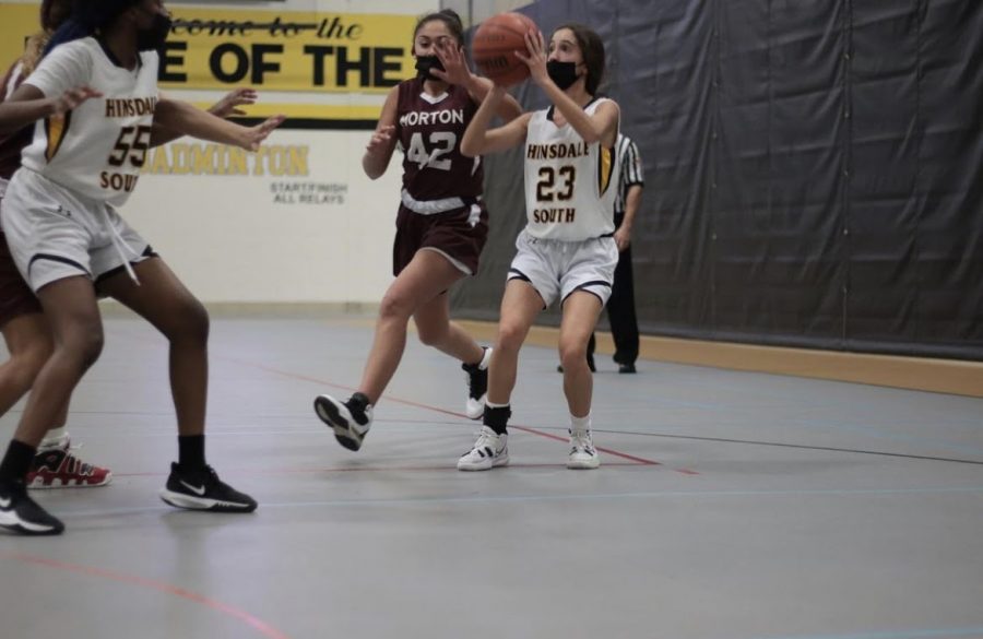 The Girls Basketball team in action. 