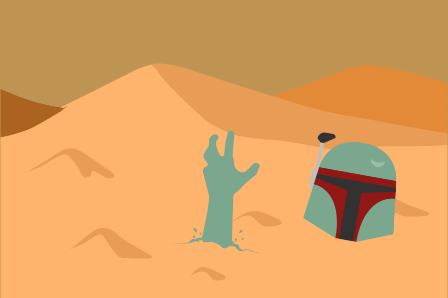 The masked bounty hunter emerges from the Sarlacc Pit.