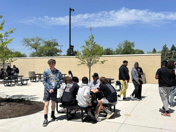 Hinsdale South students enjoy the spring air during their lunch break.
