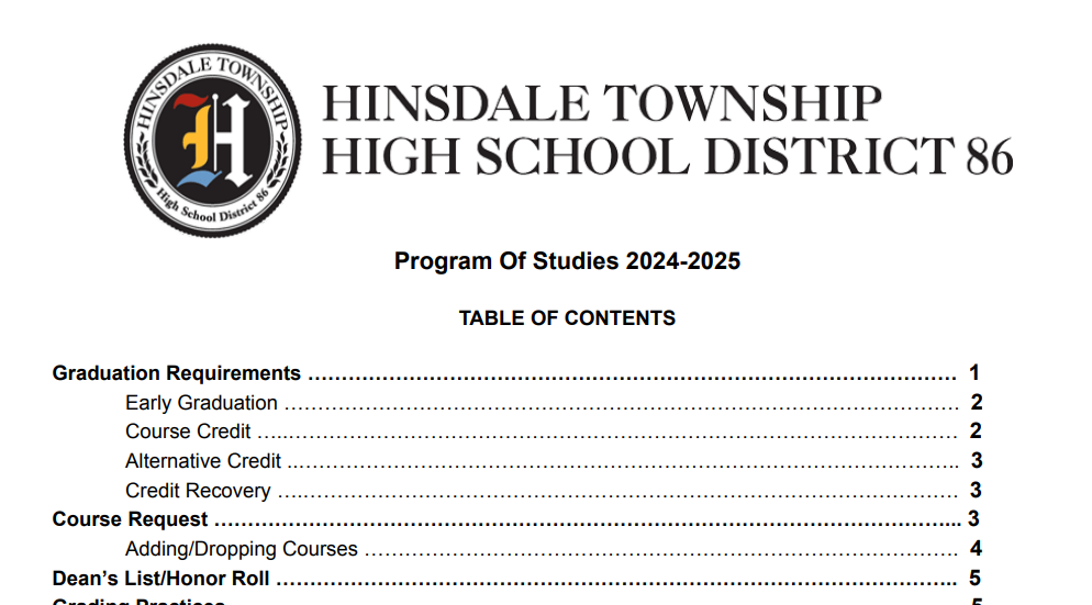 Hinsdale South Program of Studies for the 2024-2025 school year.