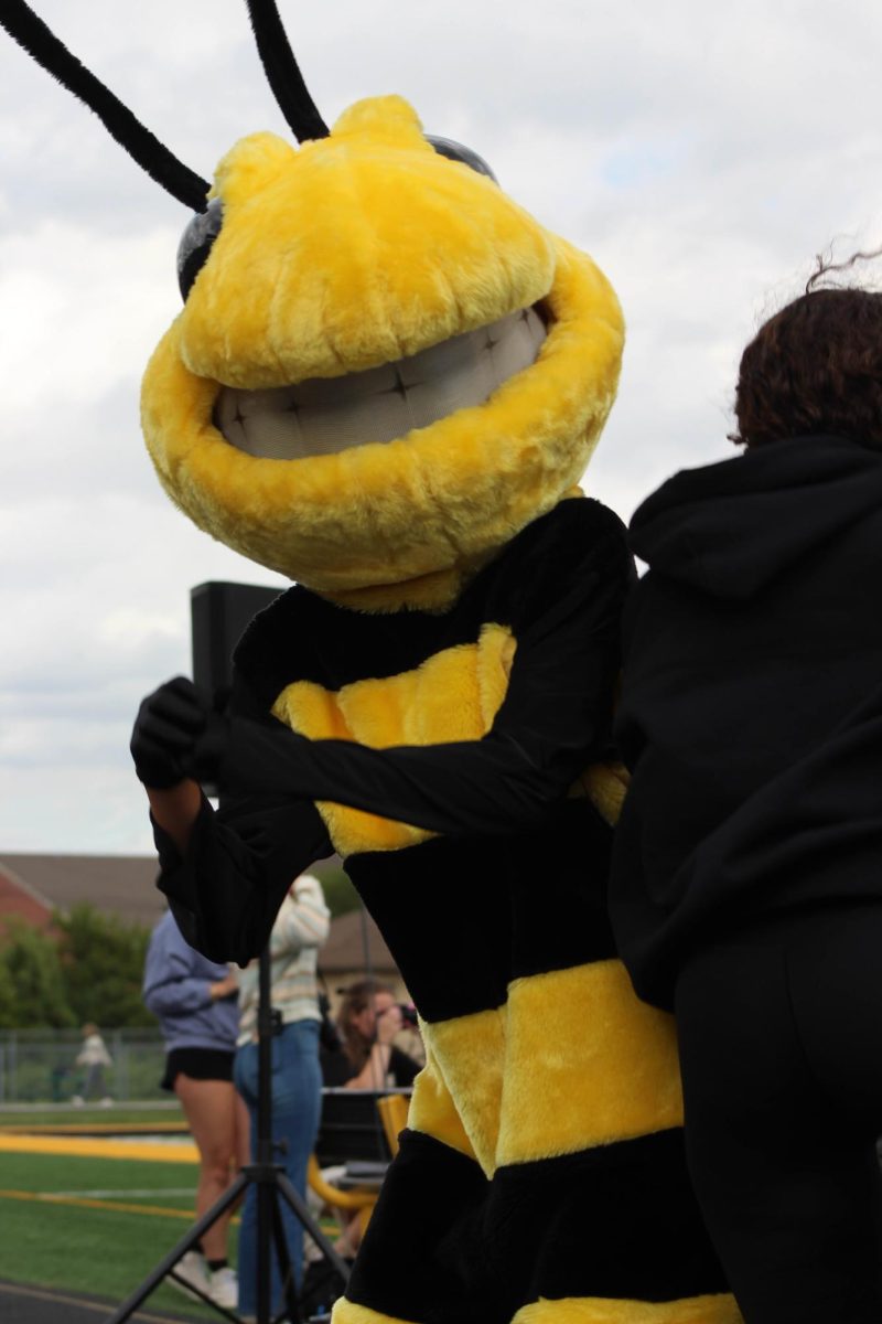 School mascot "Victor E. Hornet" helping bring a positive atmosphere towards the event.