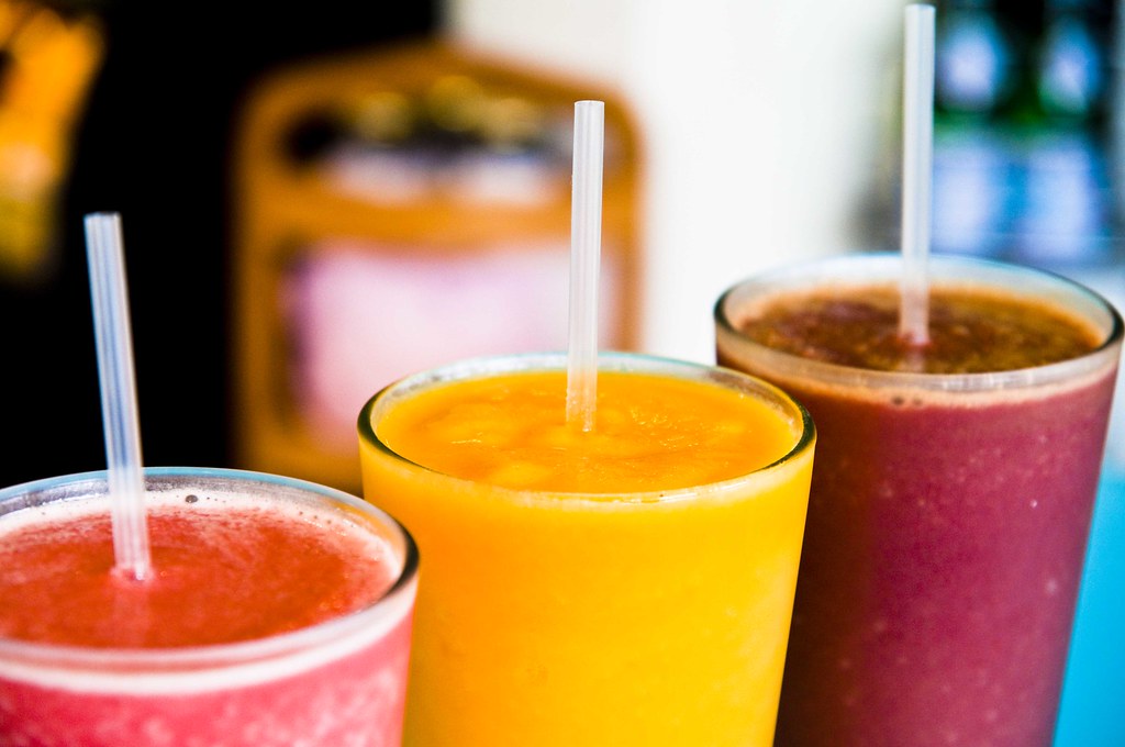 Three different fruit smoothies. Photo Courtesy of Flickr