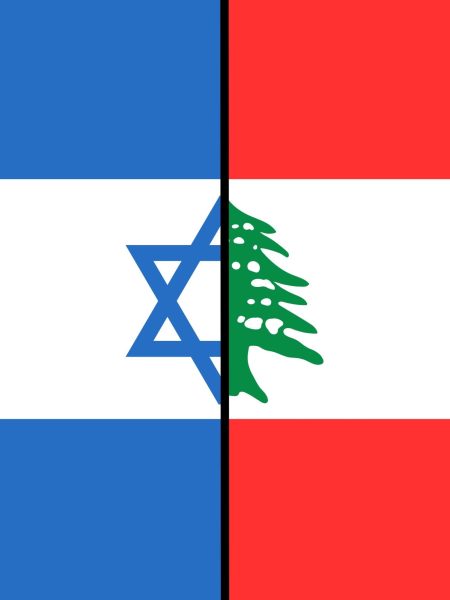 The flags of Israel and Lebanon