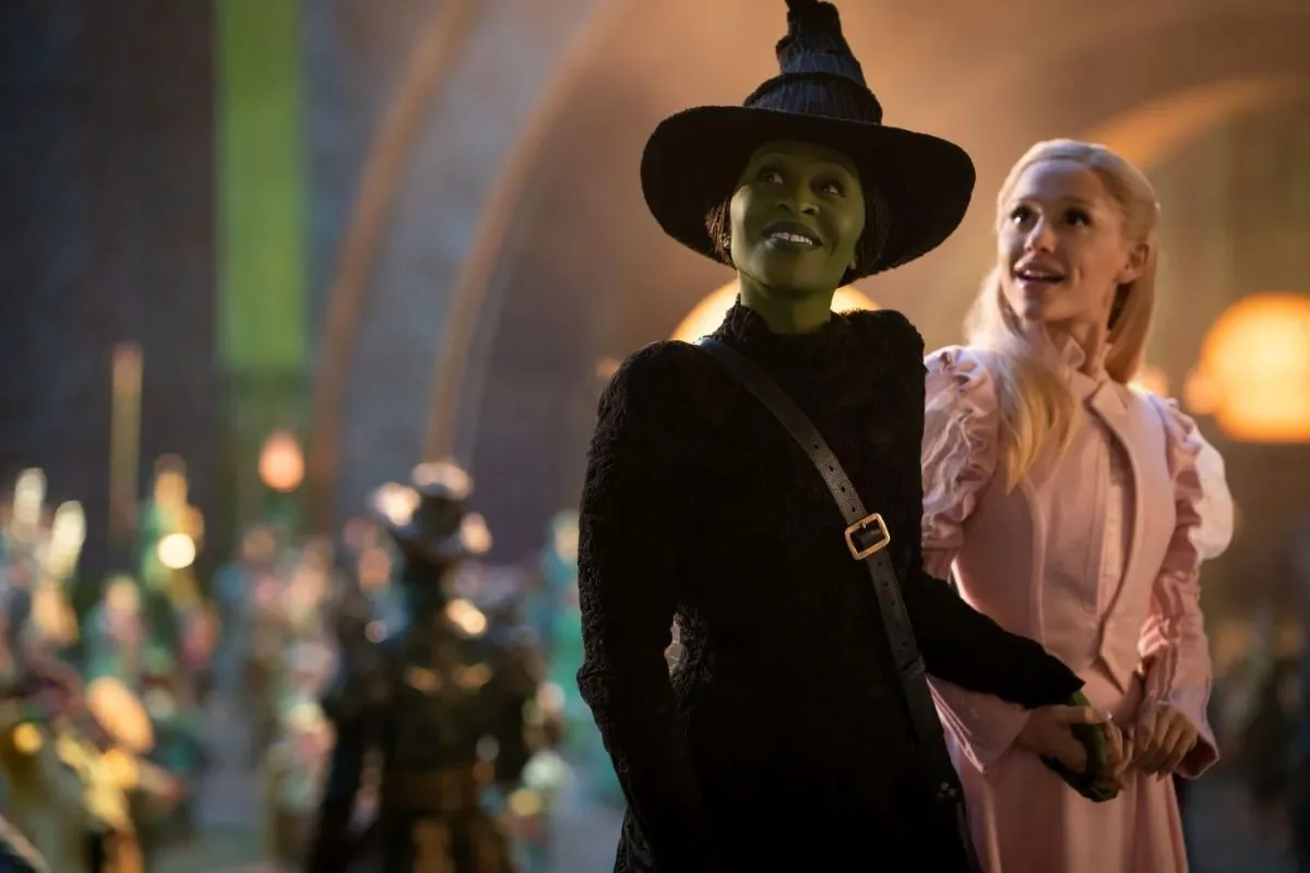 Cynthia Erivo as Elphaba (left) and Ariana Grande as Glinda (right)